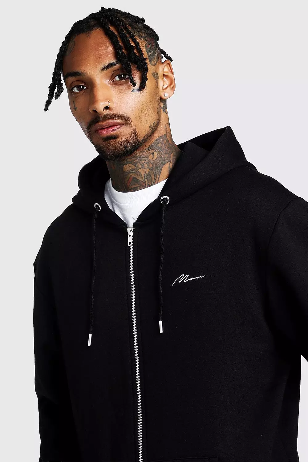 Mens longline sales zip hoodie