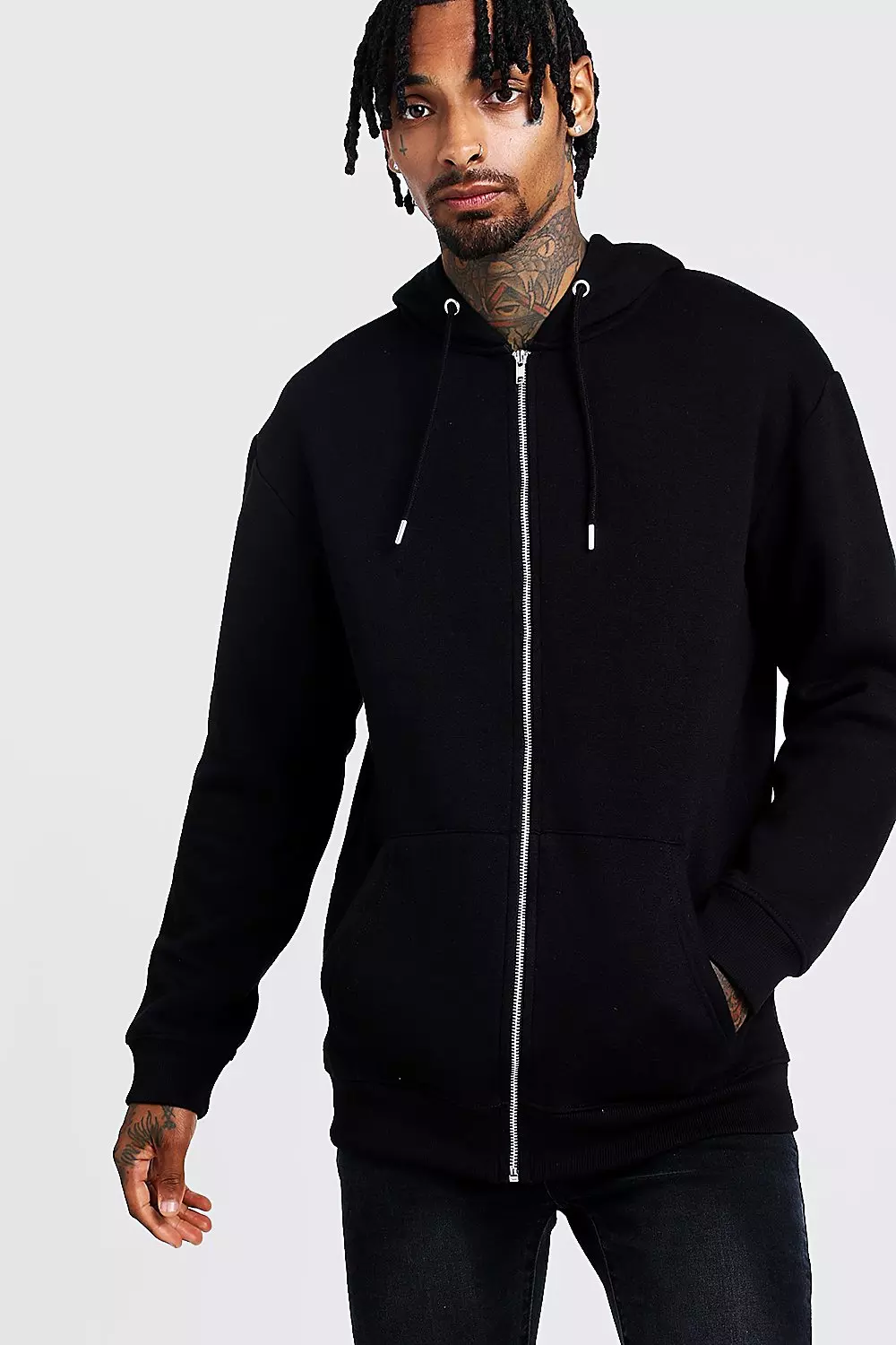 Mens longline best sale zip up hoodie