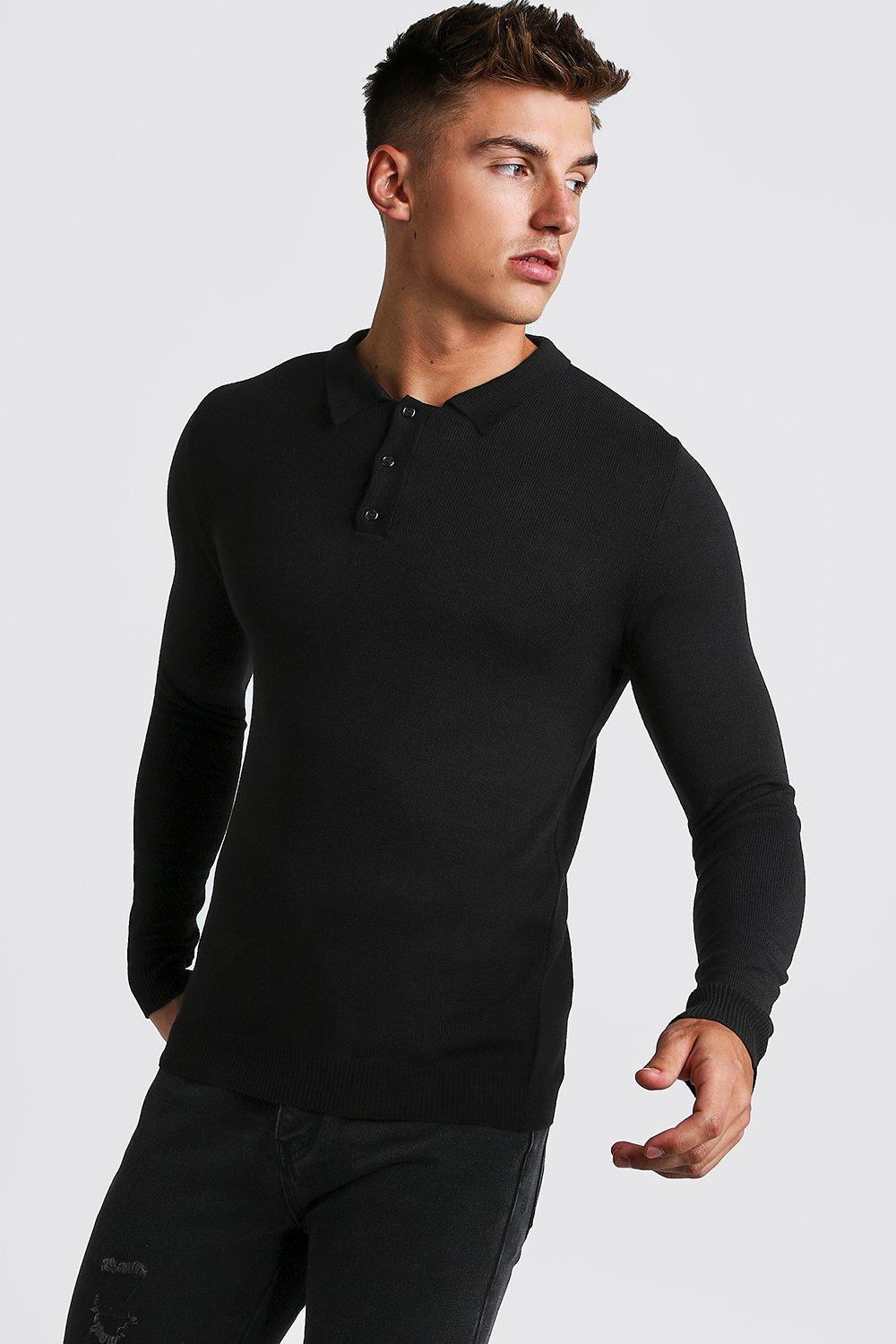 muscle fit long sleeve polo