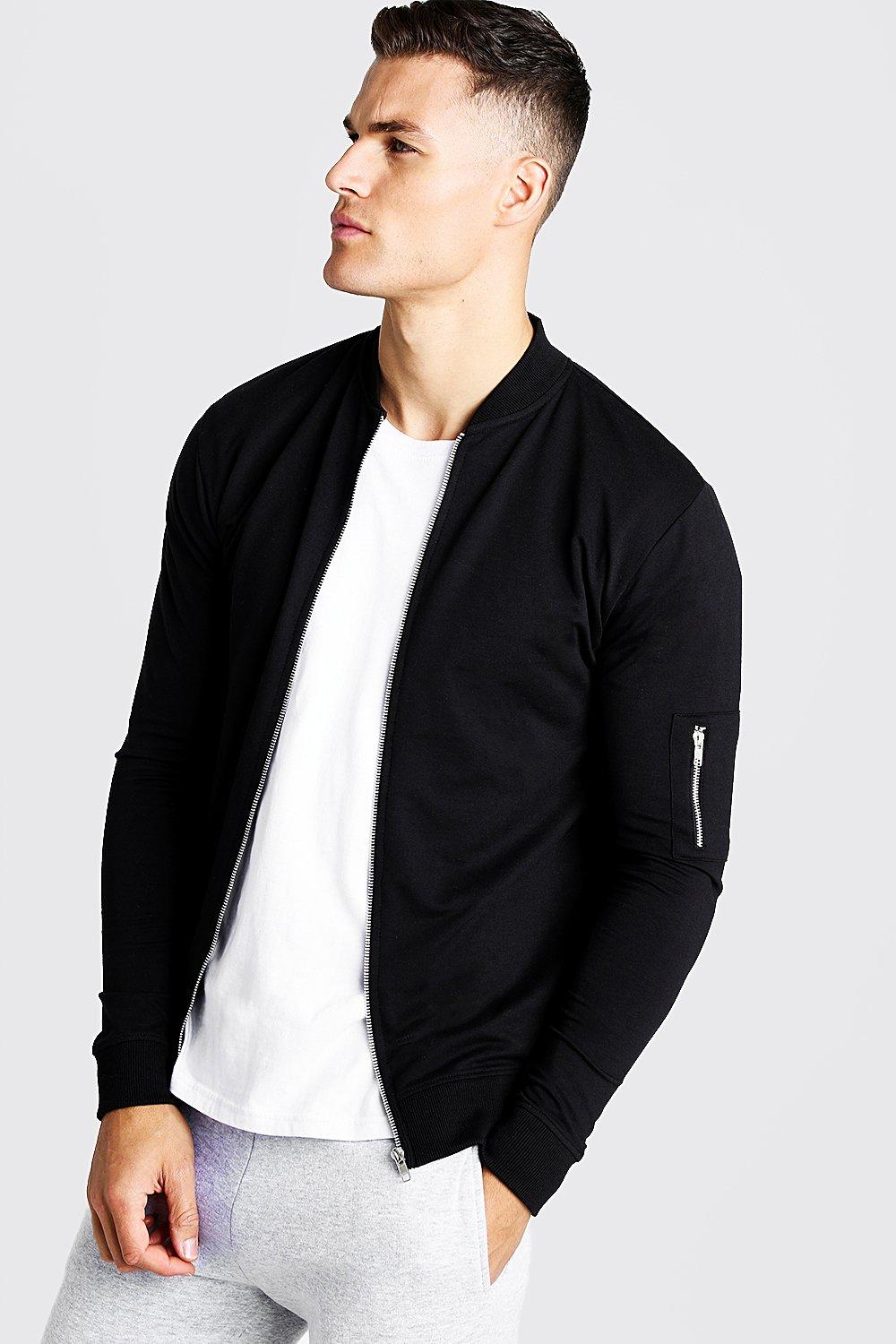 Muscle Fit Jersey Bomber Jacket | boohooMAN