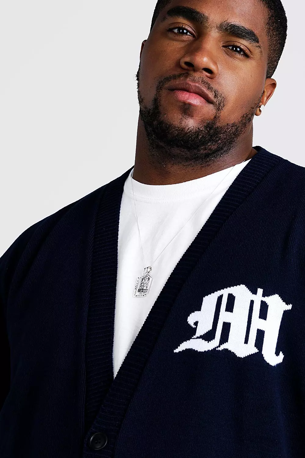 Plus Size Gothic M Knitted Varsity Cardigan boohooMAN USA