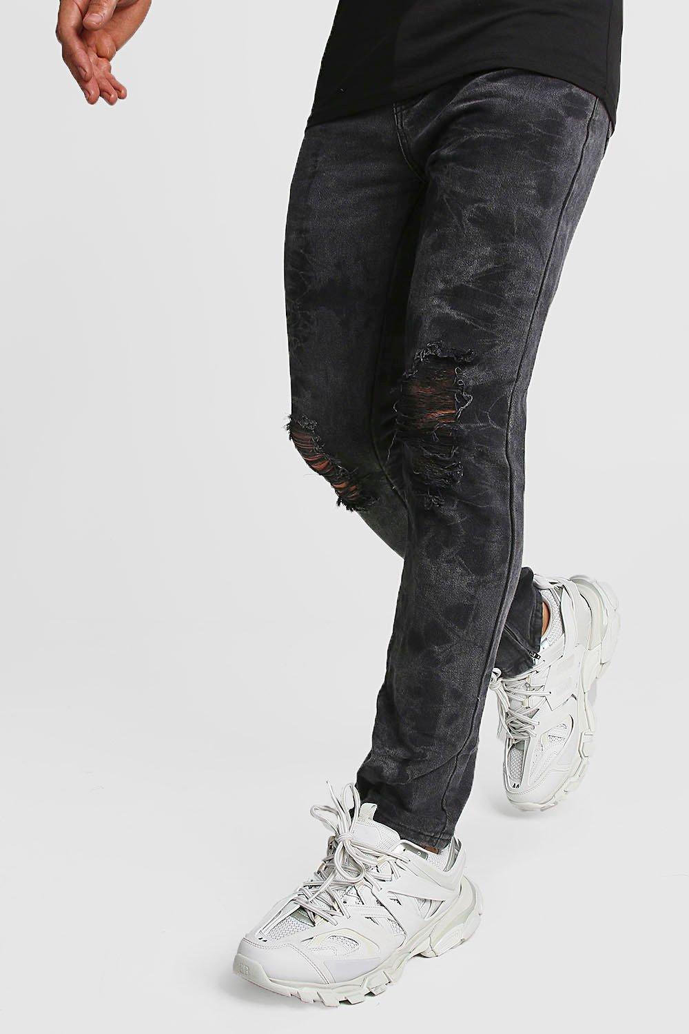 

Скинни джинсы с эффектом поношенности и молнией на щиколотках, Washed black