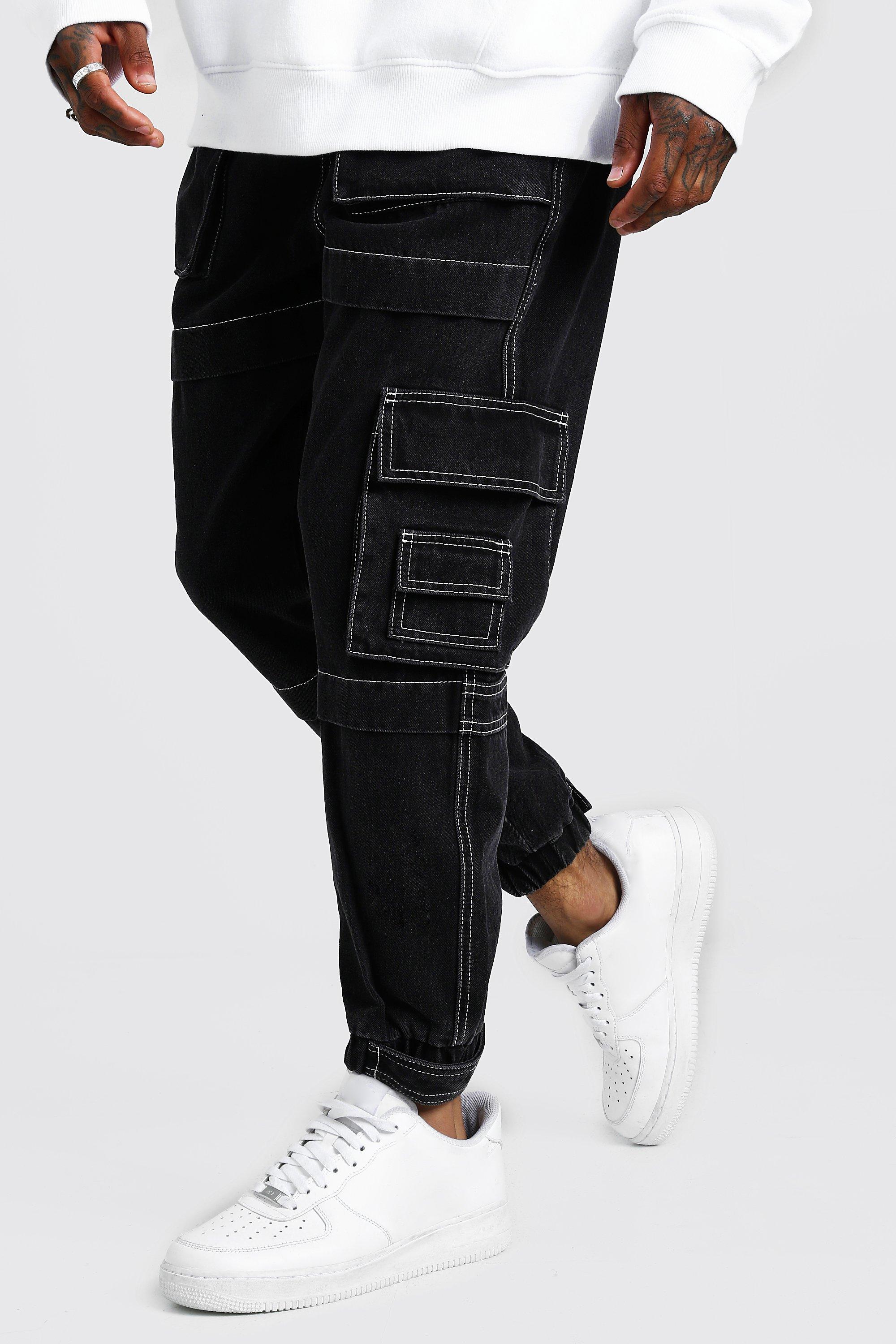 denim cargo joggers