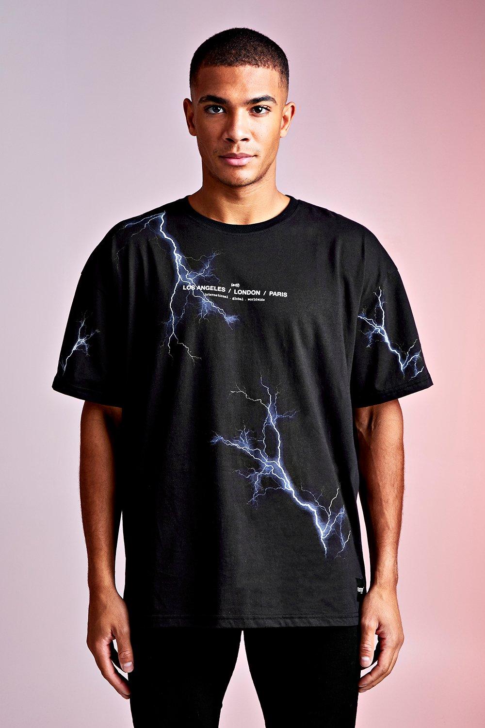 

Футболка MAN Design с принтом в виде молнии и элементом MAN Design, Black