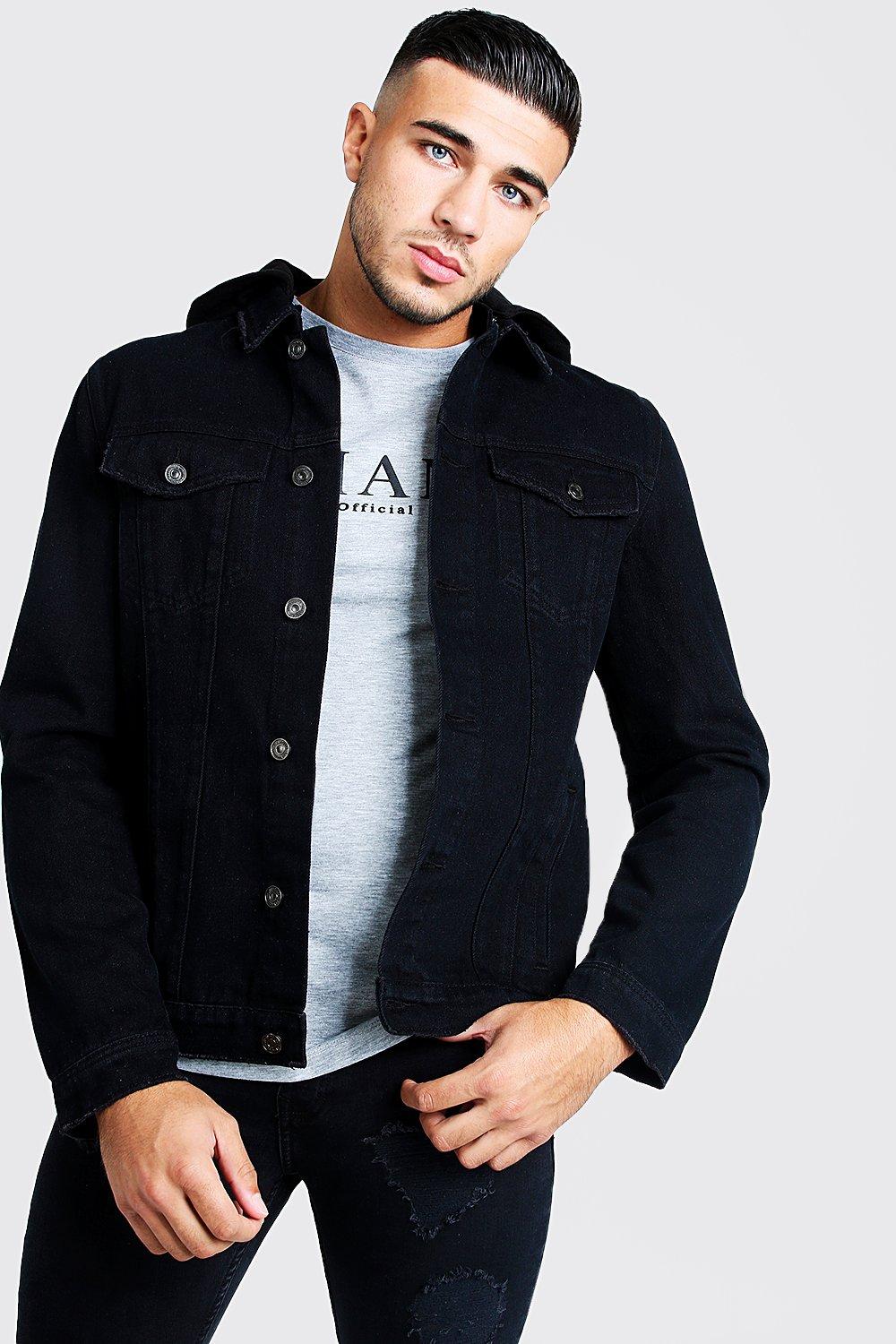 denim jacket with black hood