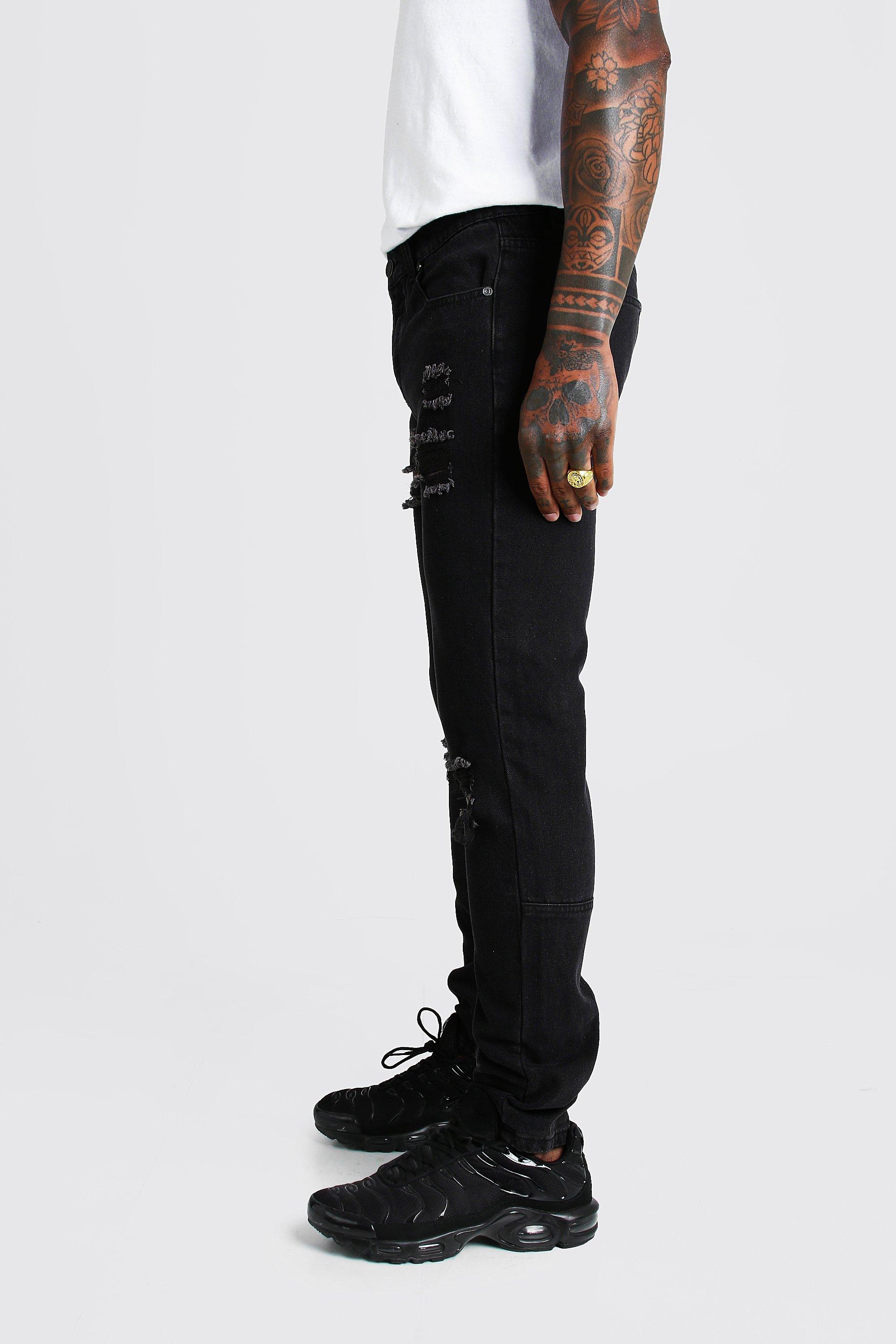 

Скинни джинсы с прорезями на коленях и молниями на щиколотках, Washed black