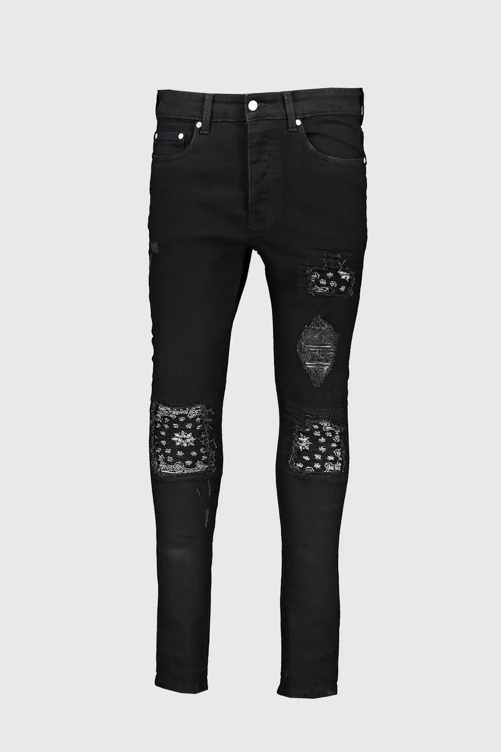 Hombre Paisley Bandana Print Jeans Stretch Denim Black Jeans – VacationGrabs