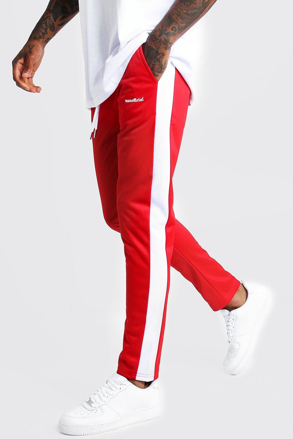 boohooman red joggers
