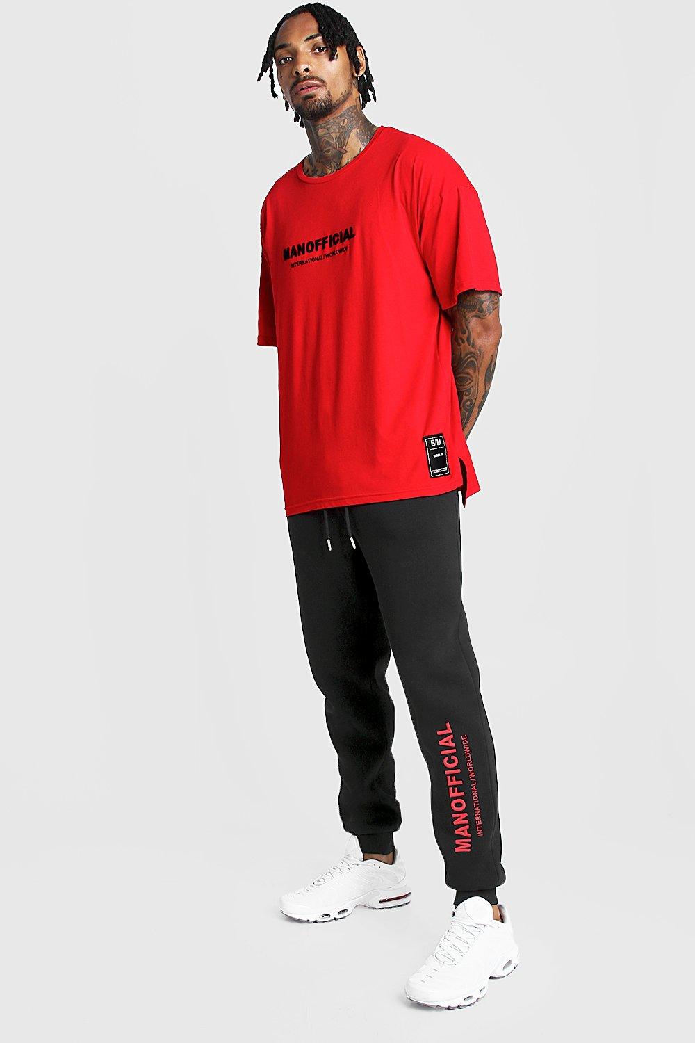 

Спортивный костюм MAN с объемной вышивкой и неровным подолом, Red