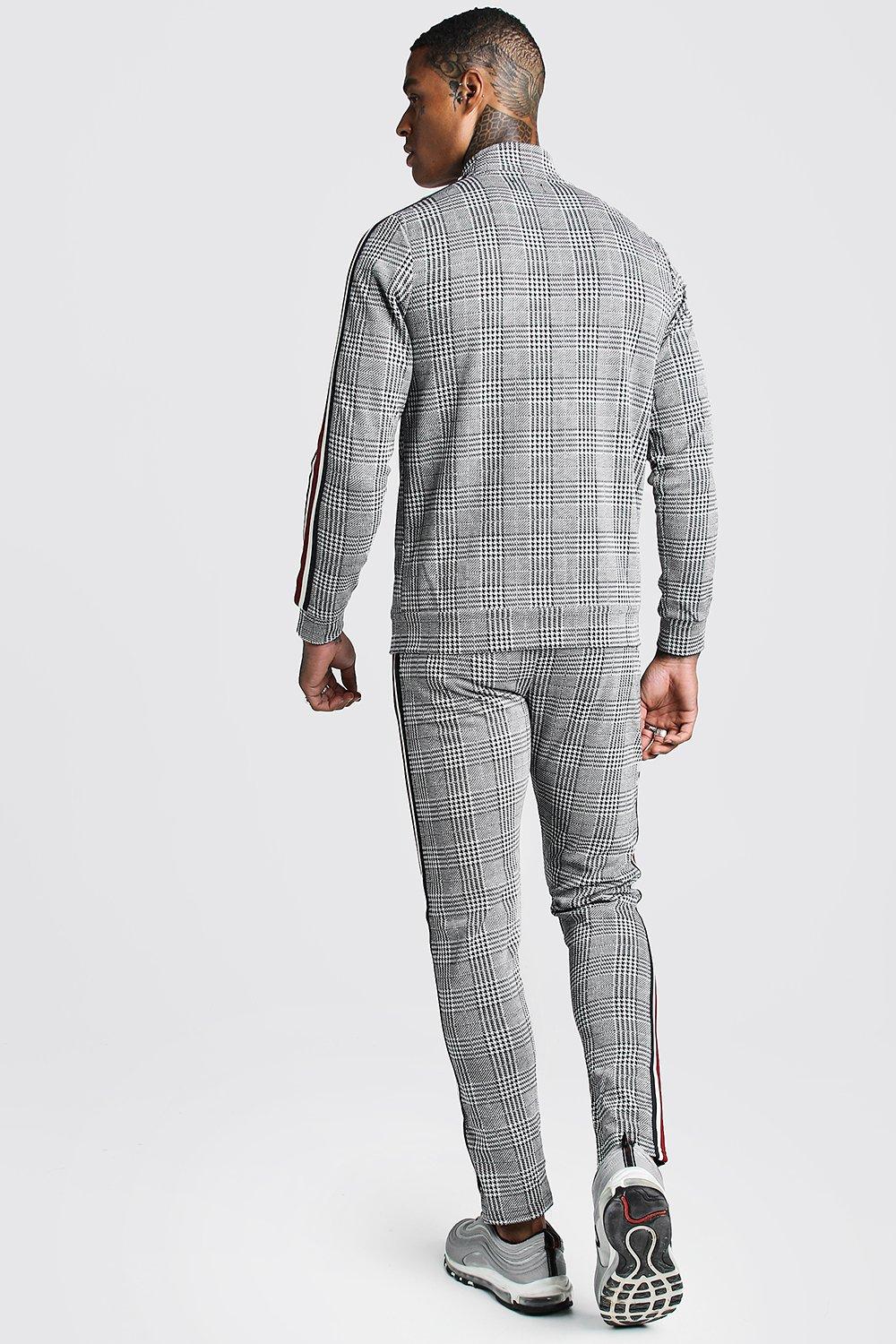 man signature skinny fit jacquard tracksuit with tape