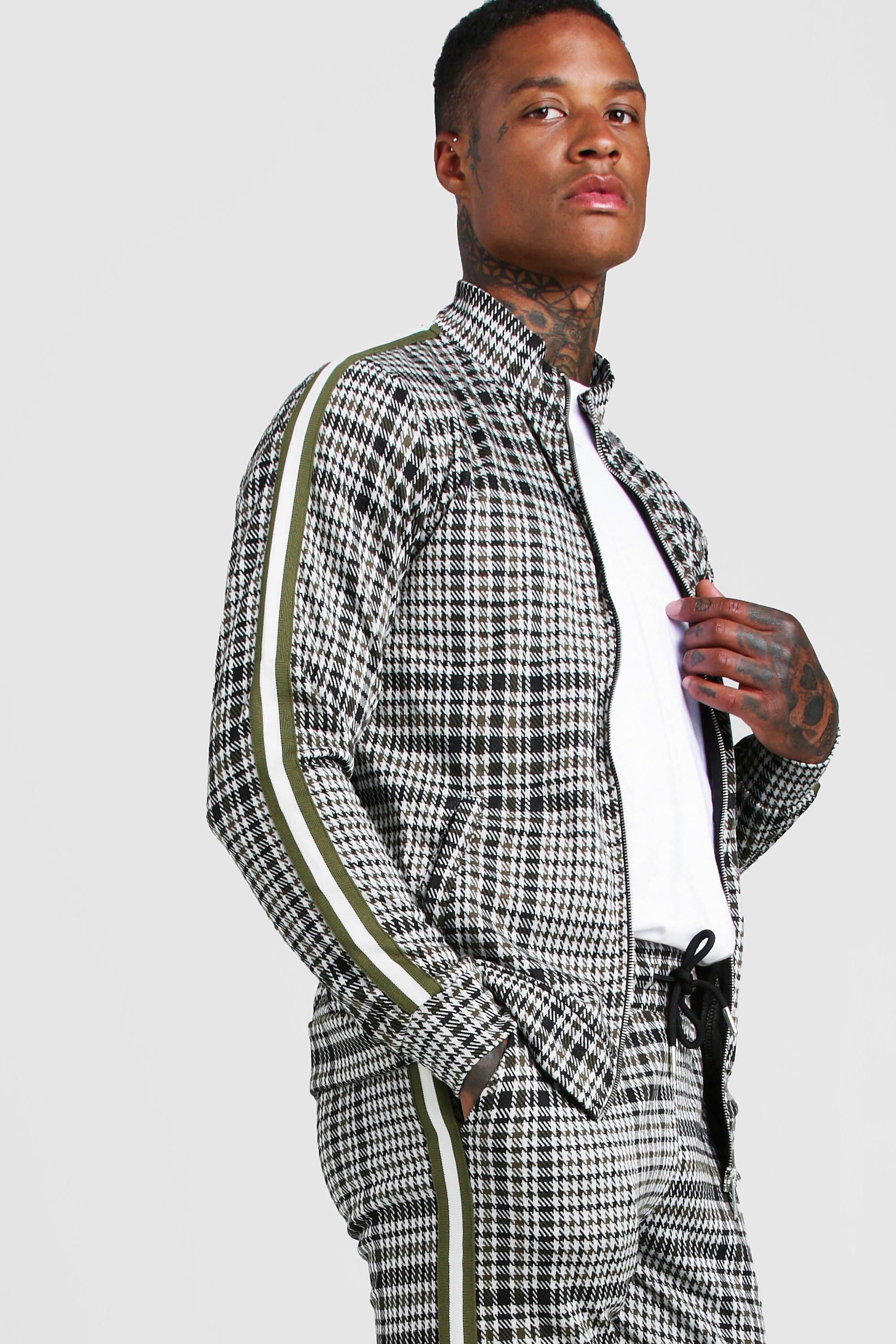 man signature skinny fit jacquard tracksuit with tape