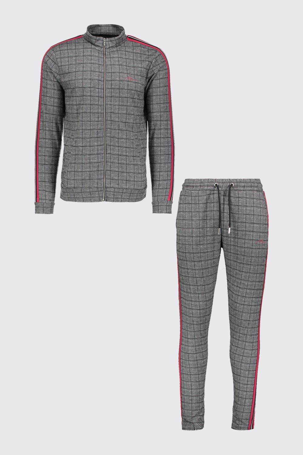 man signature skinny fit jacquard tracksuit with tape