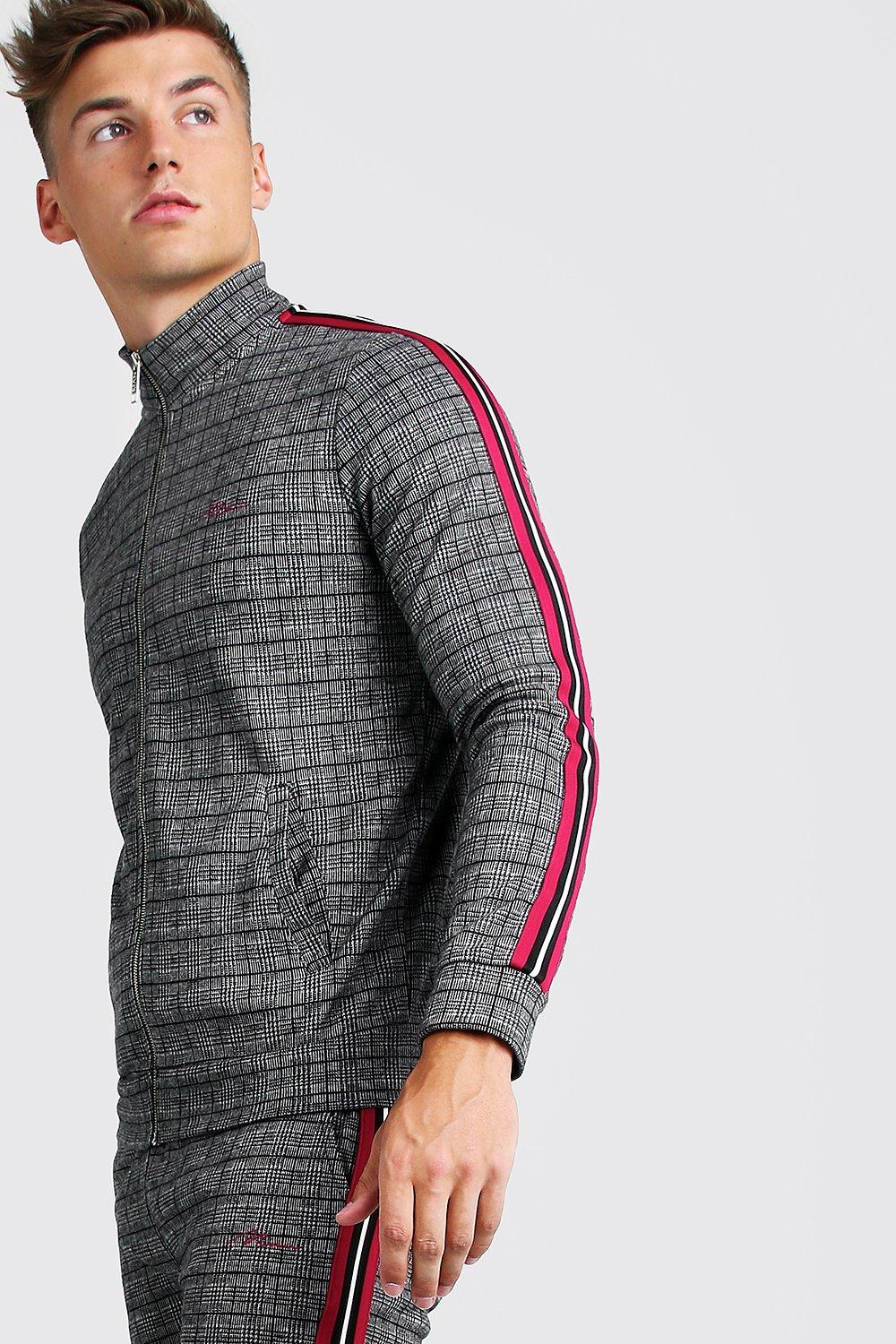 man signature skinny fit jacquard tracksuit with tape