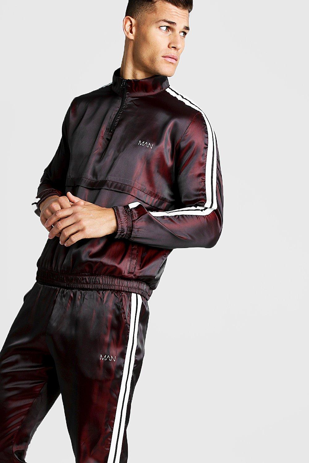 Мужской s. Man Iridescent Shell Funnel Neck Tape Tracksuit. Мужской костюм с переливами. Спортивный костюм переливающийся. BOOHOOMAN костюм.