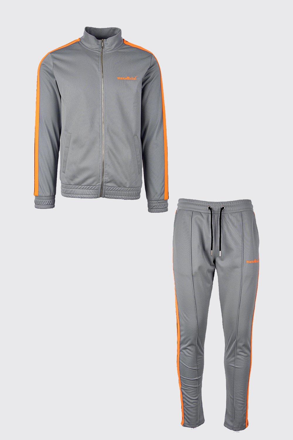 grey and orange tracksuit