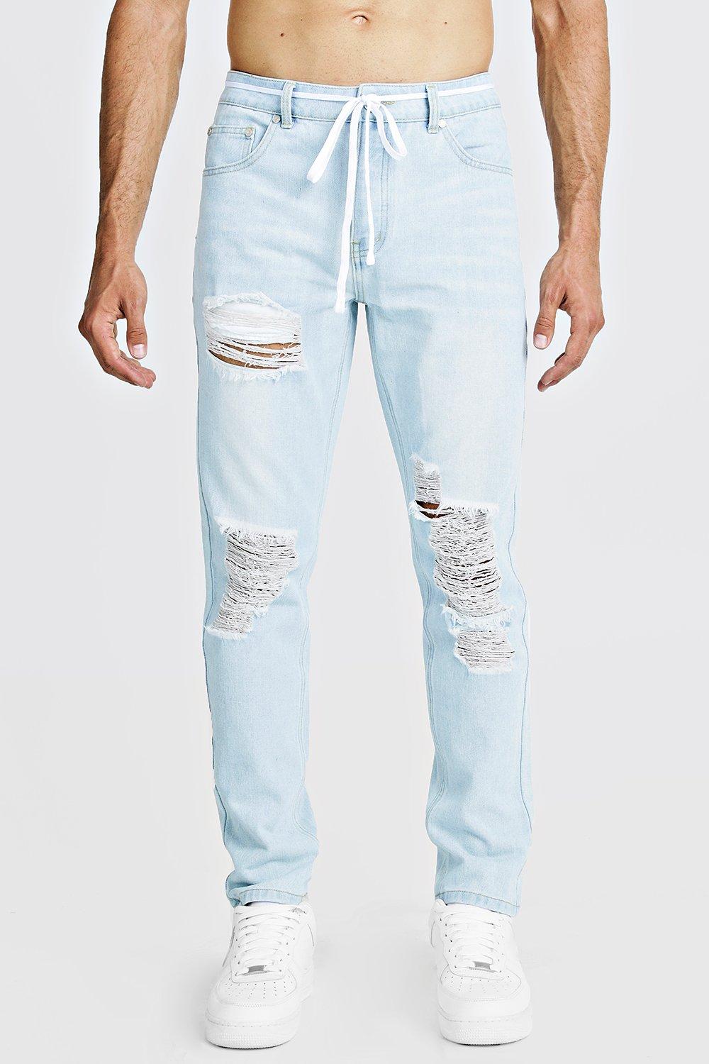 slim fit blue jeans