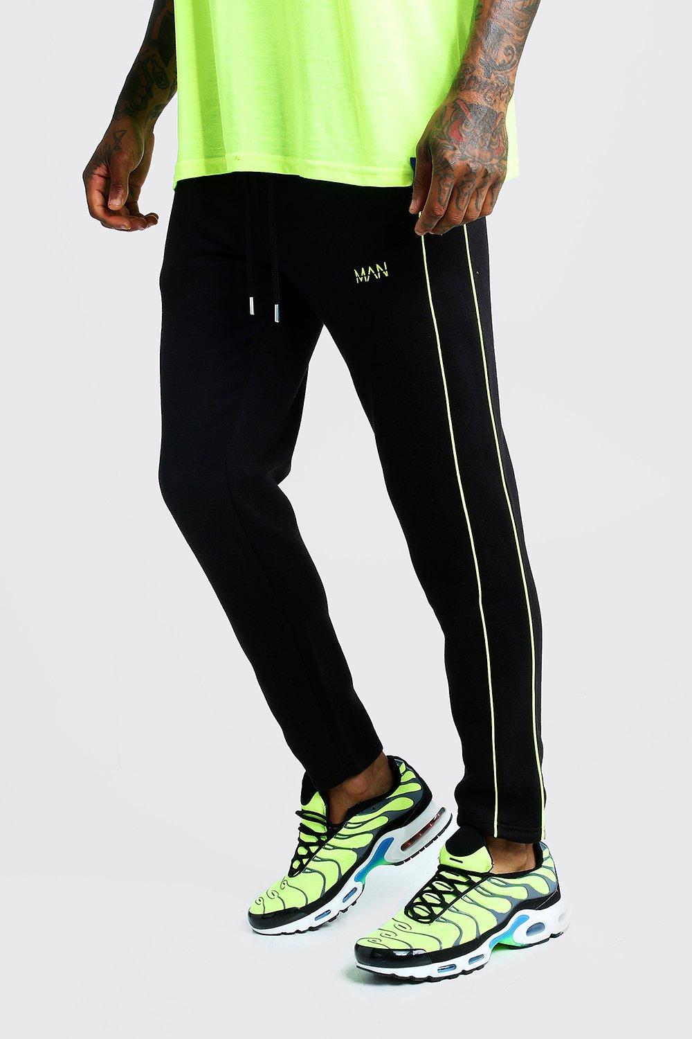 black and neon green joggers