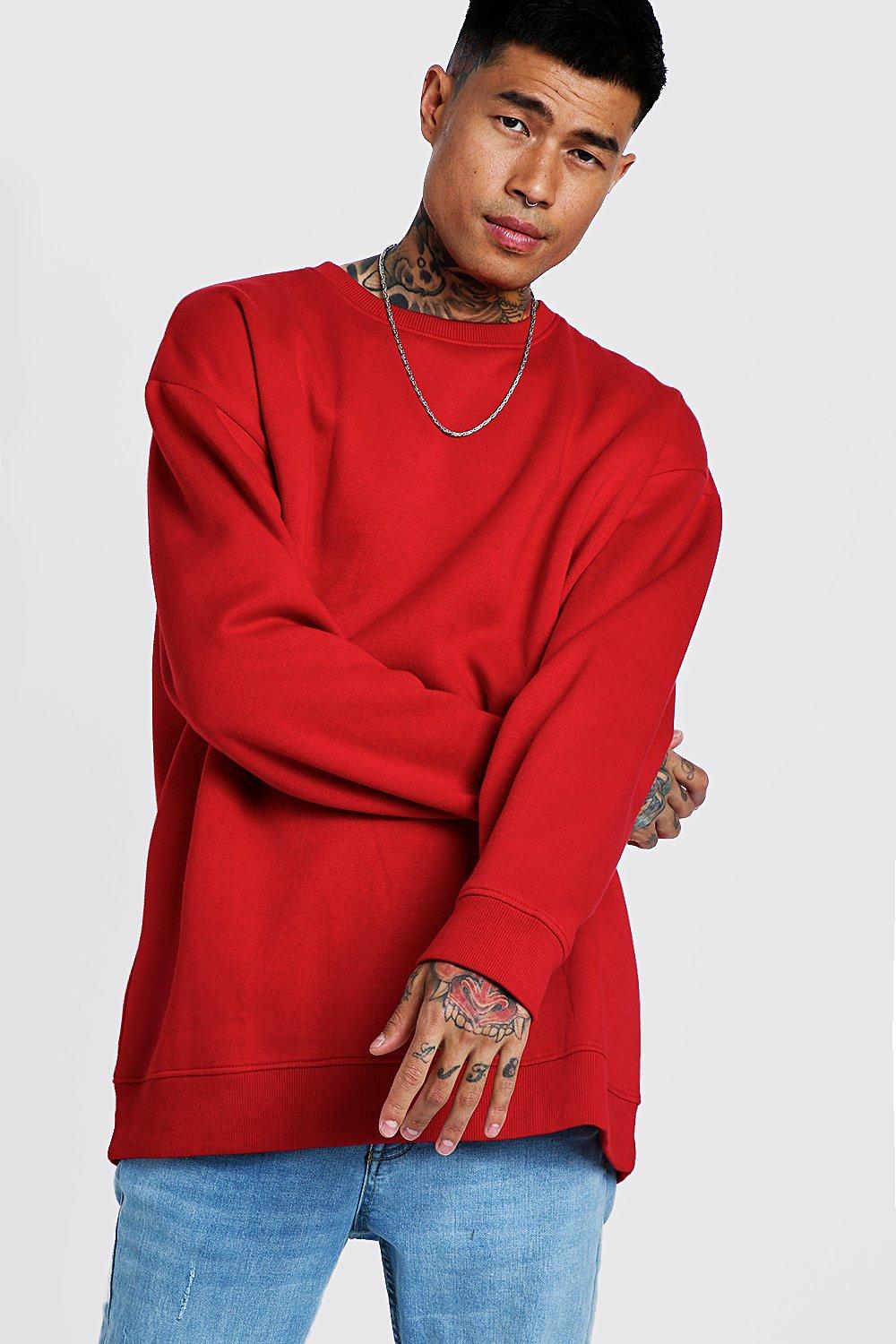 red oversized sweatshirt