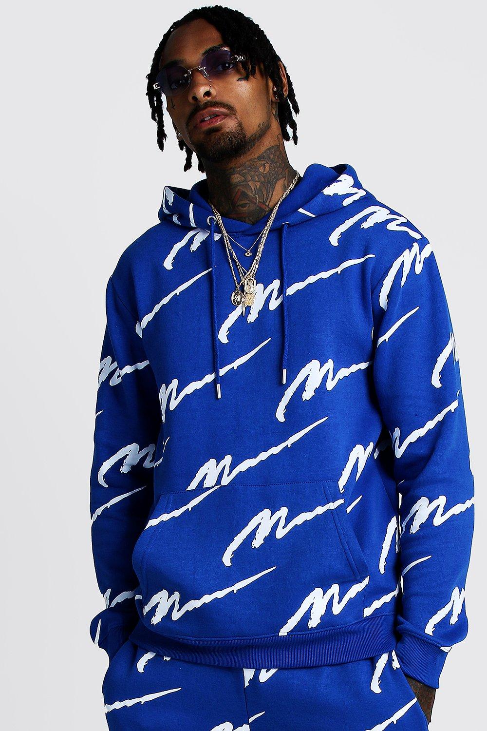 all over man print hooded tracksuit
