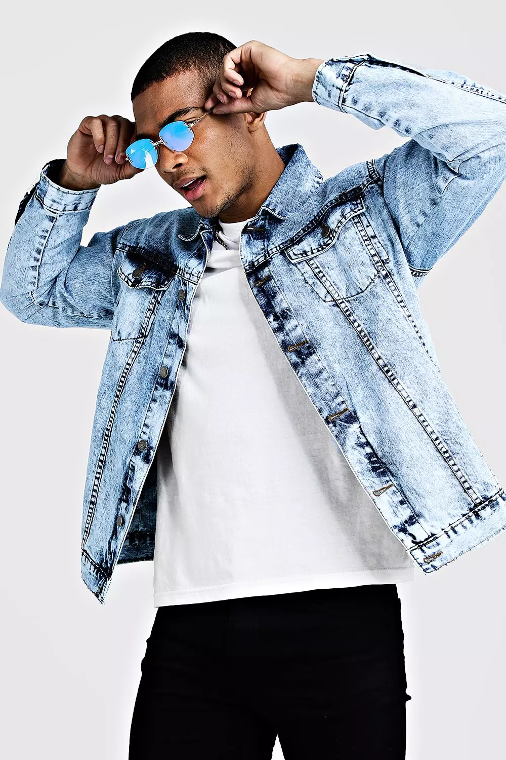 Loose Fit Acid Wash Denim Jacket boohooMAN USA