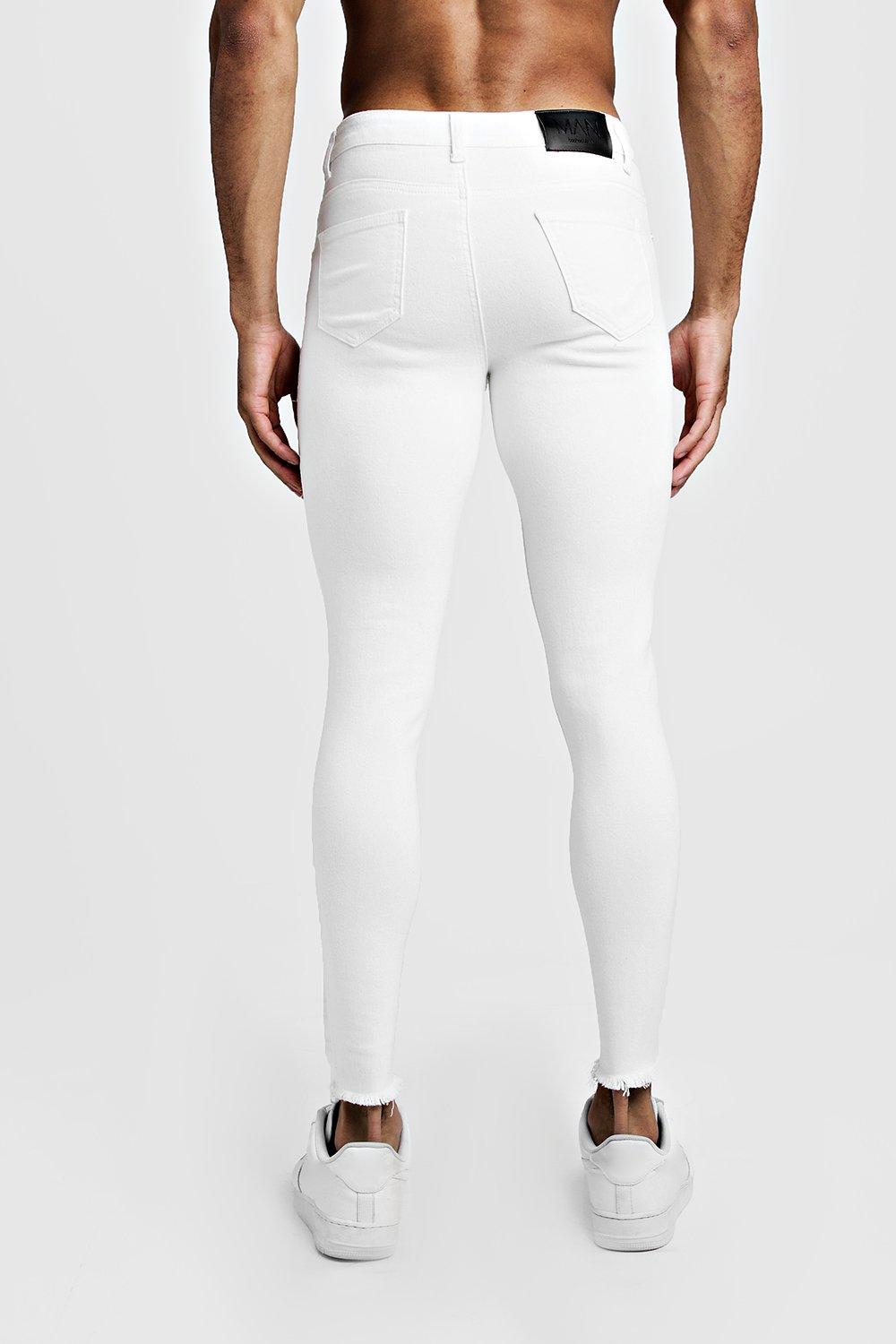 White Super Skinny Jeans With Raw Hem Boohooman Australia