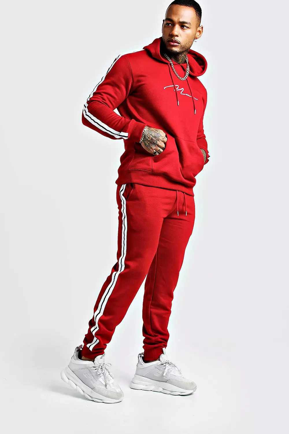 Boohooman cheap red tracksuit