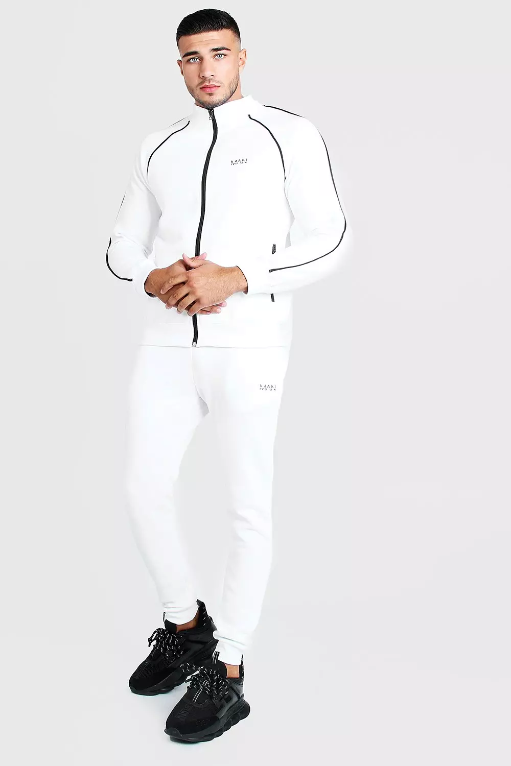 Boohooman white sale tracksuit