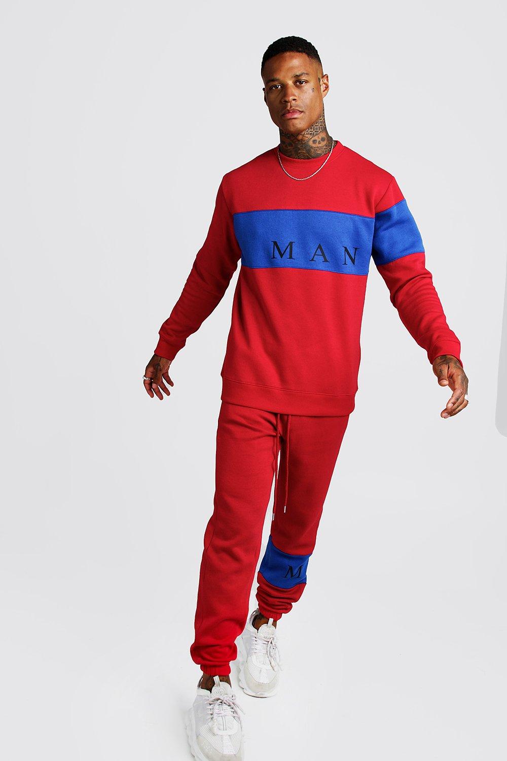 red boohooman tracksuit