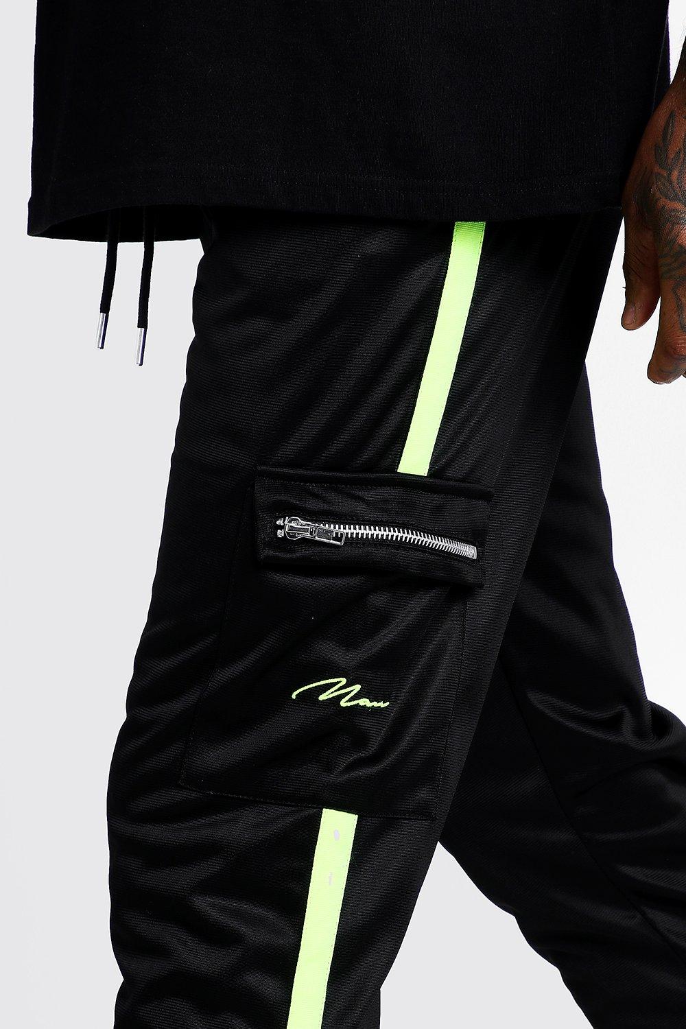 black and neon joggers