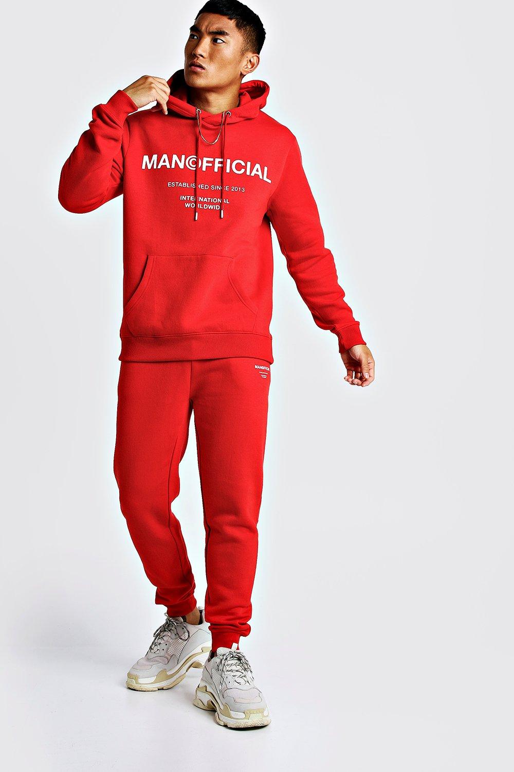 boohoo mens red tracksuit