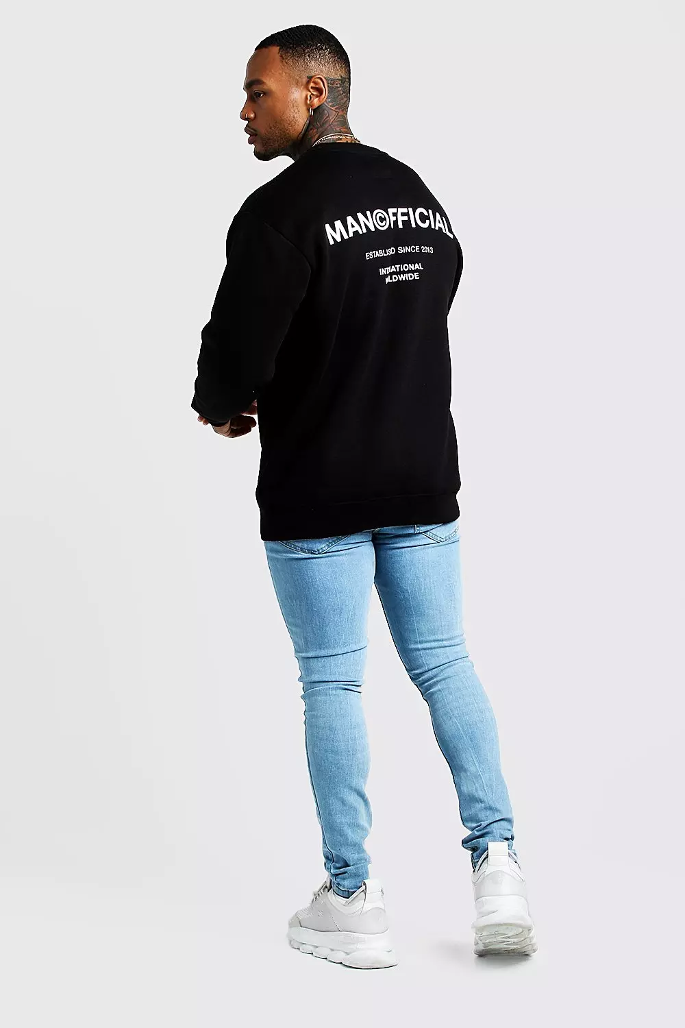 MAN Official Drop Shoulder Back Print Sweater boohooMAN