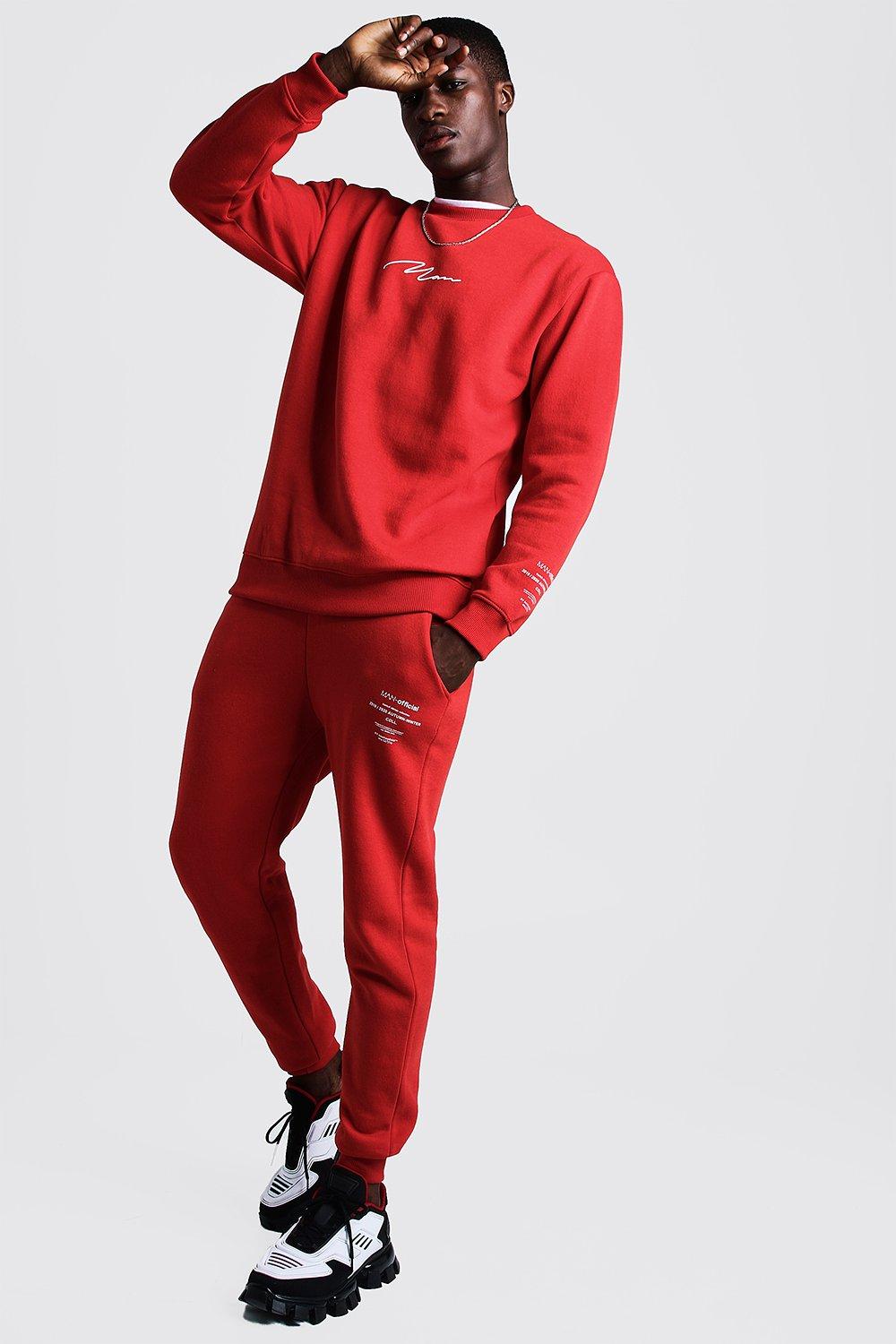 red boohooman tracksuit