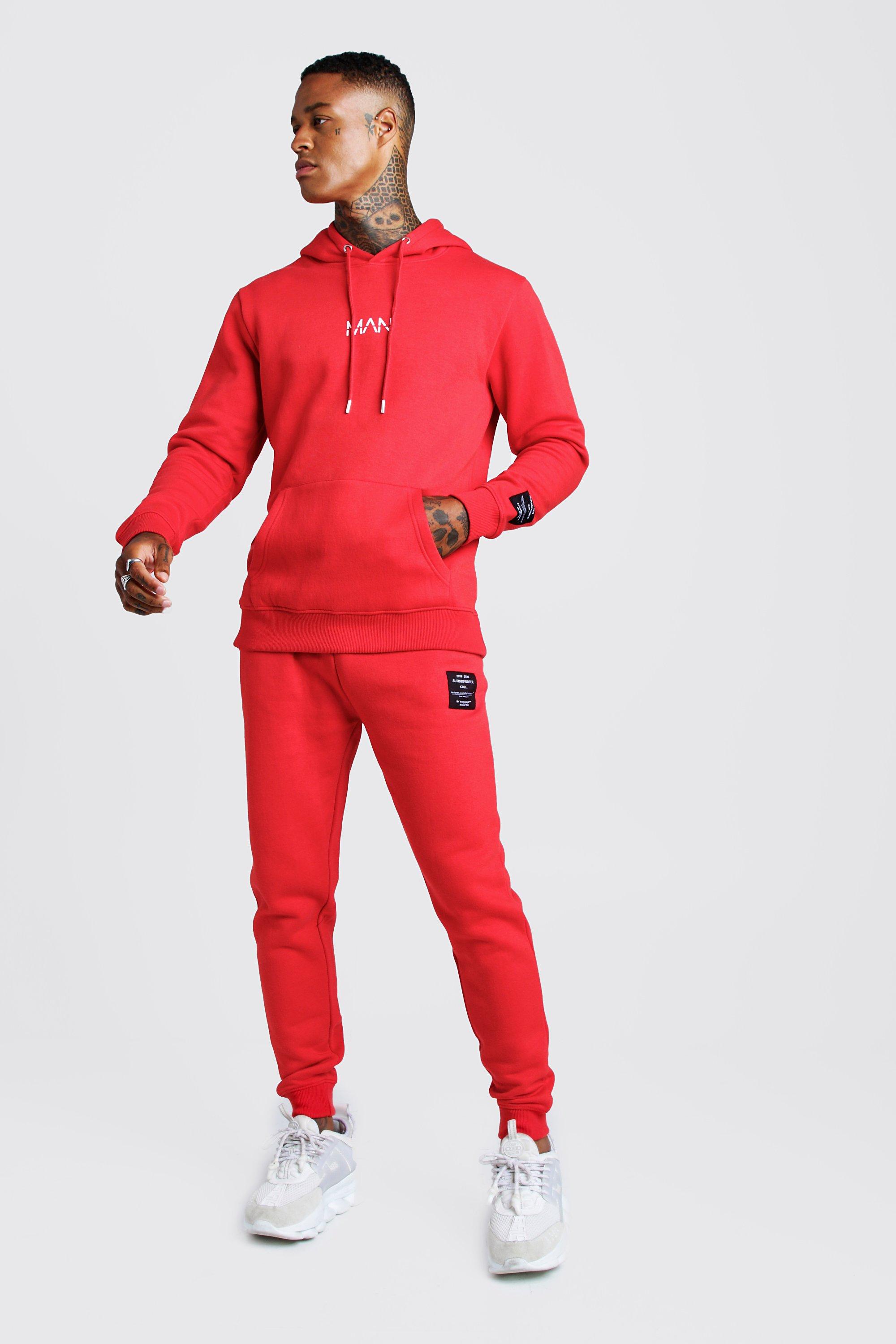 red boohooman tracksuit