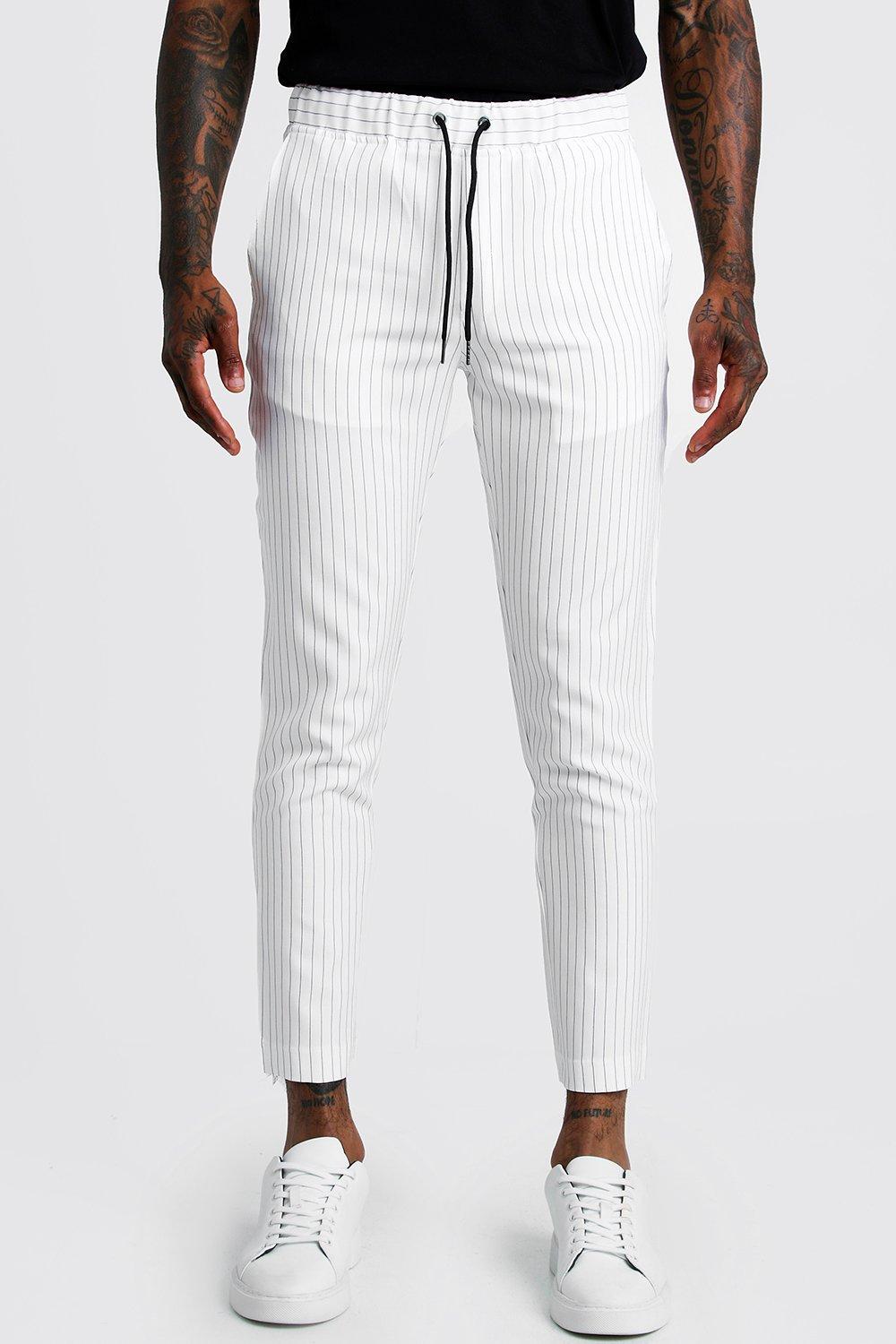 mens pinstripe smart joggers