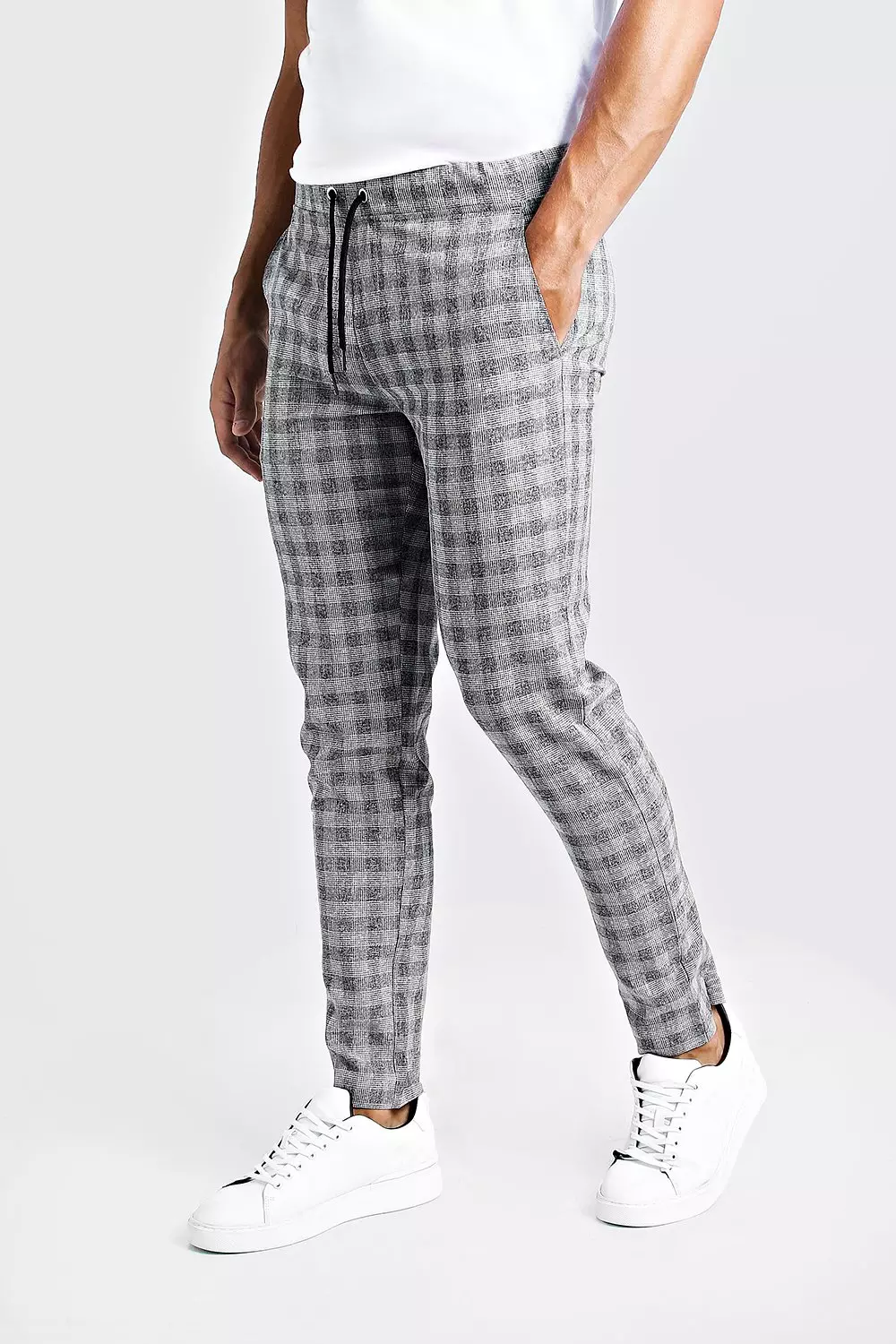 Mens checked best sale jogger trousers