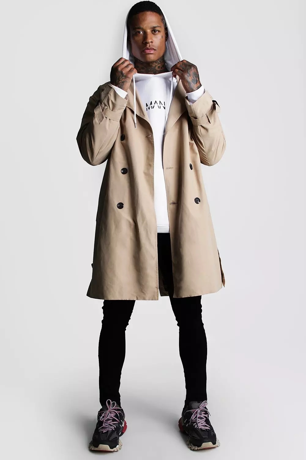 Check lined shop trench coat