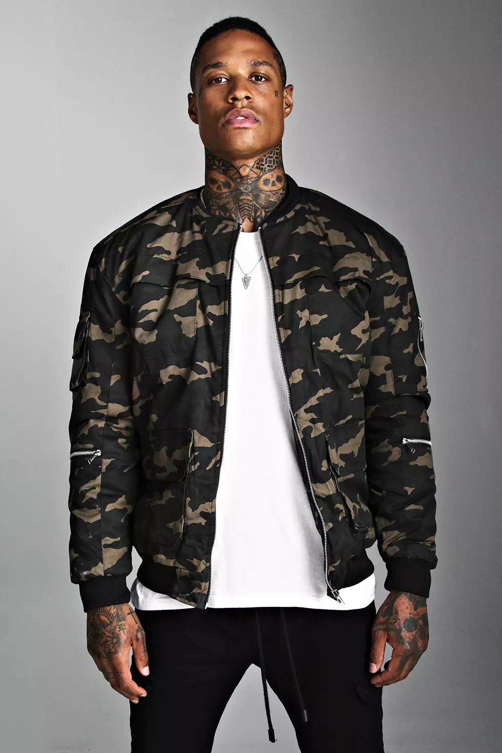 Buy Black Camo Print Co-ord Bomber Jacket for Men