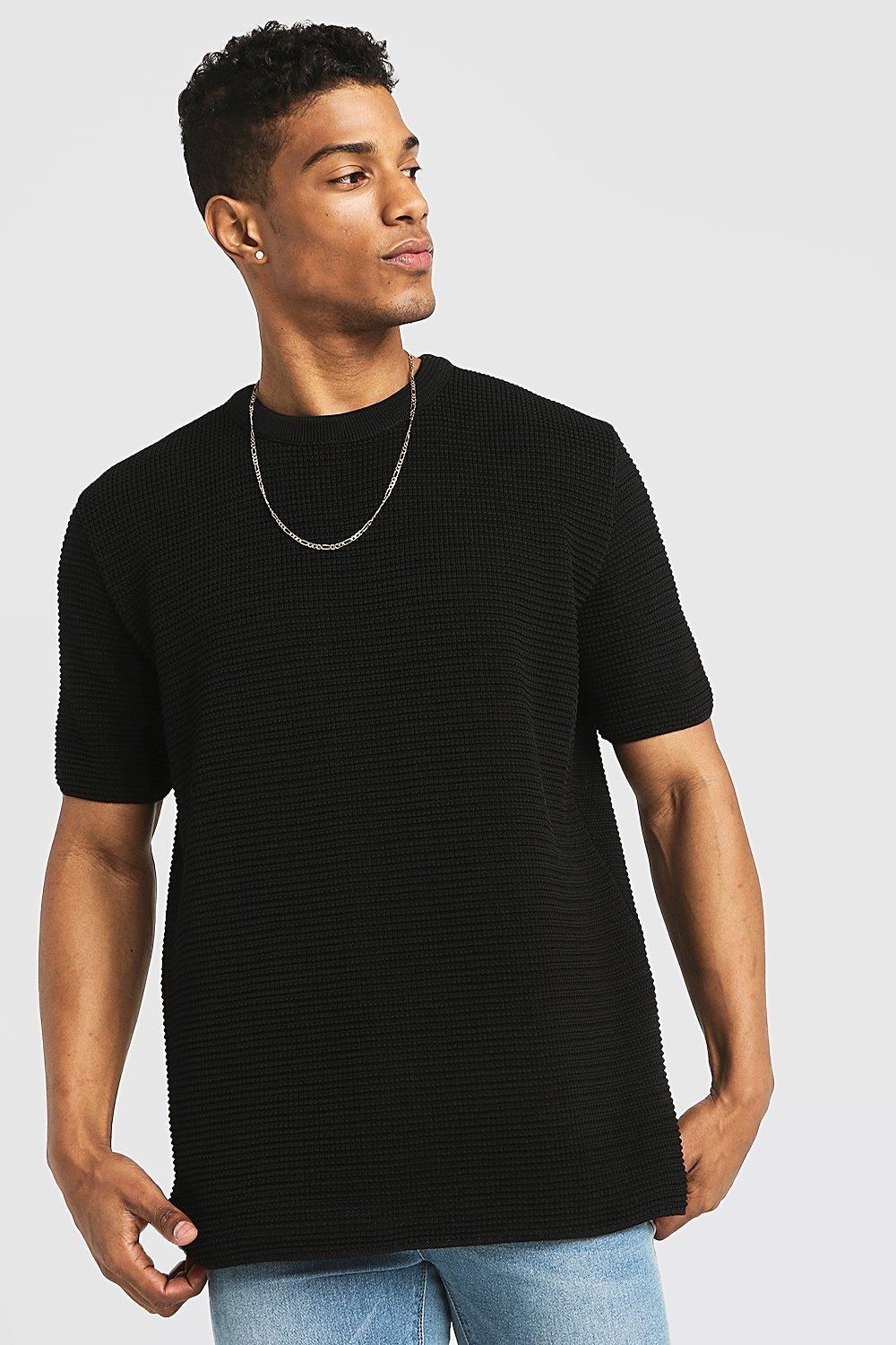

Свободная футболка с вафельной текстурой, Black