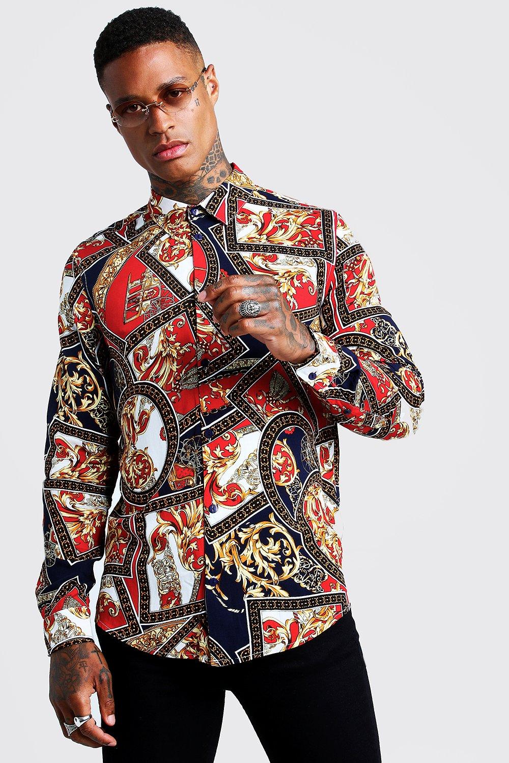 chain print long sleeve top