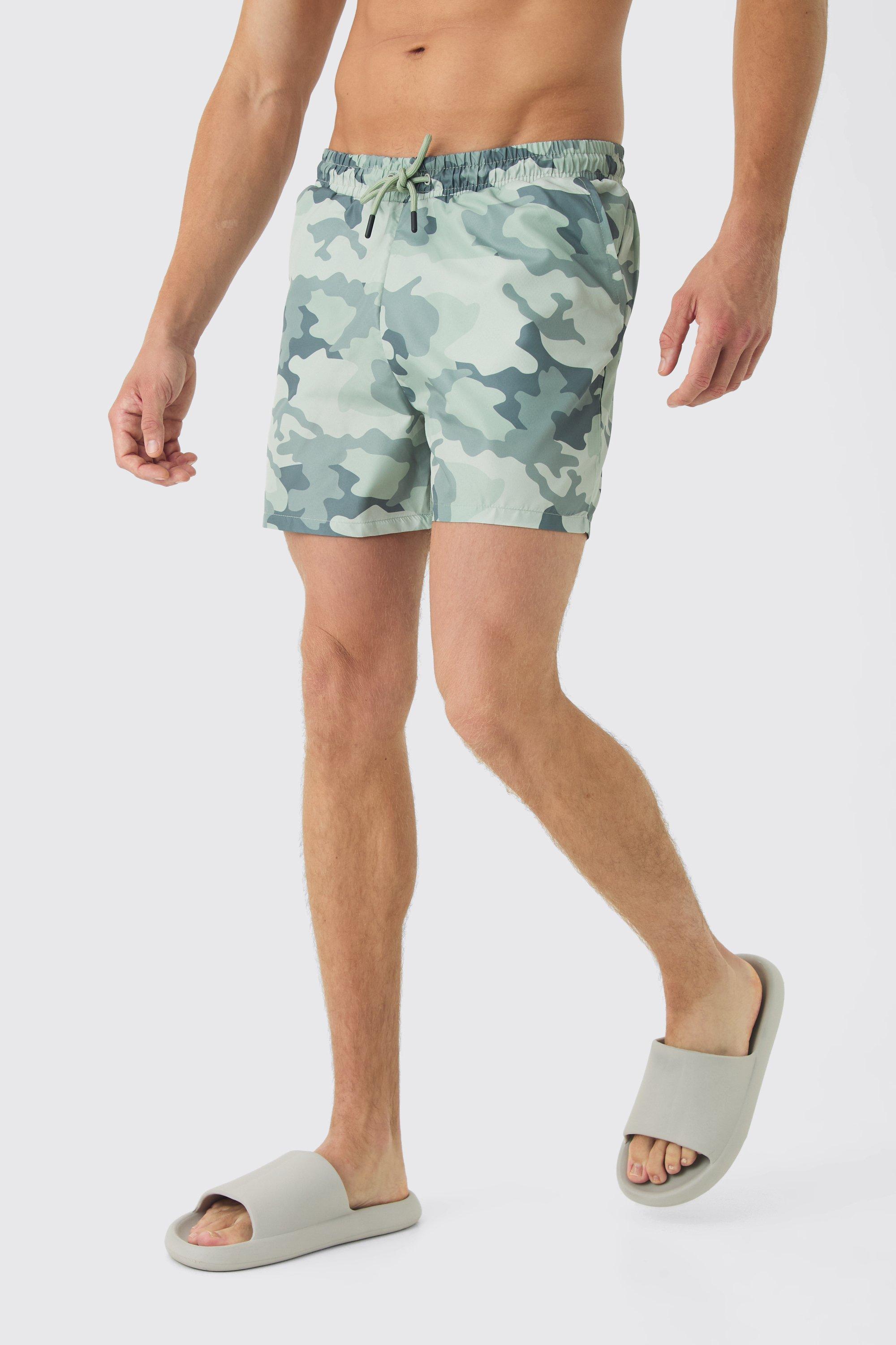 Mens Multi Camo Mid Length Swim Shorts, Multi