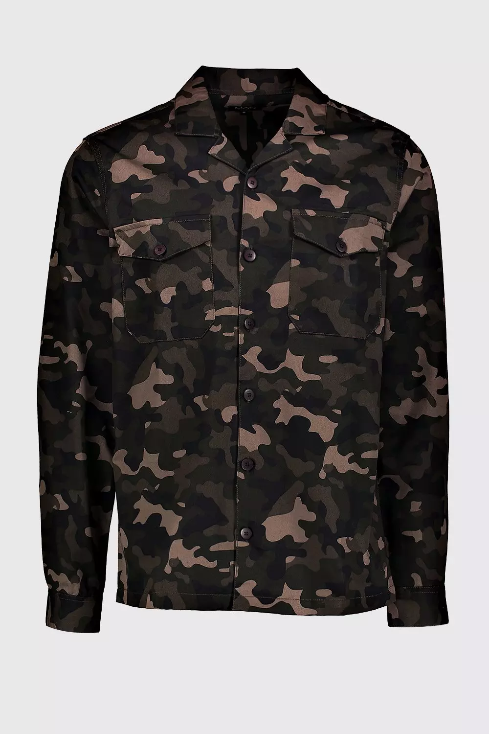 Boohooman jacket in khaki camo hotsell
