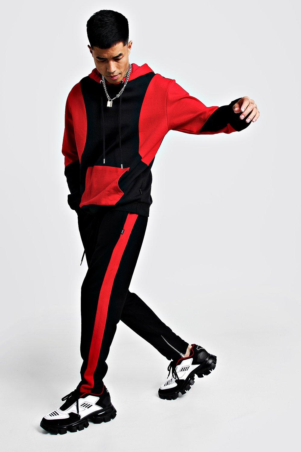 red boohooman tracksuit