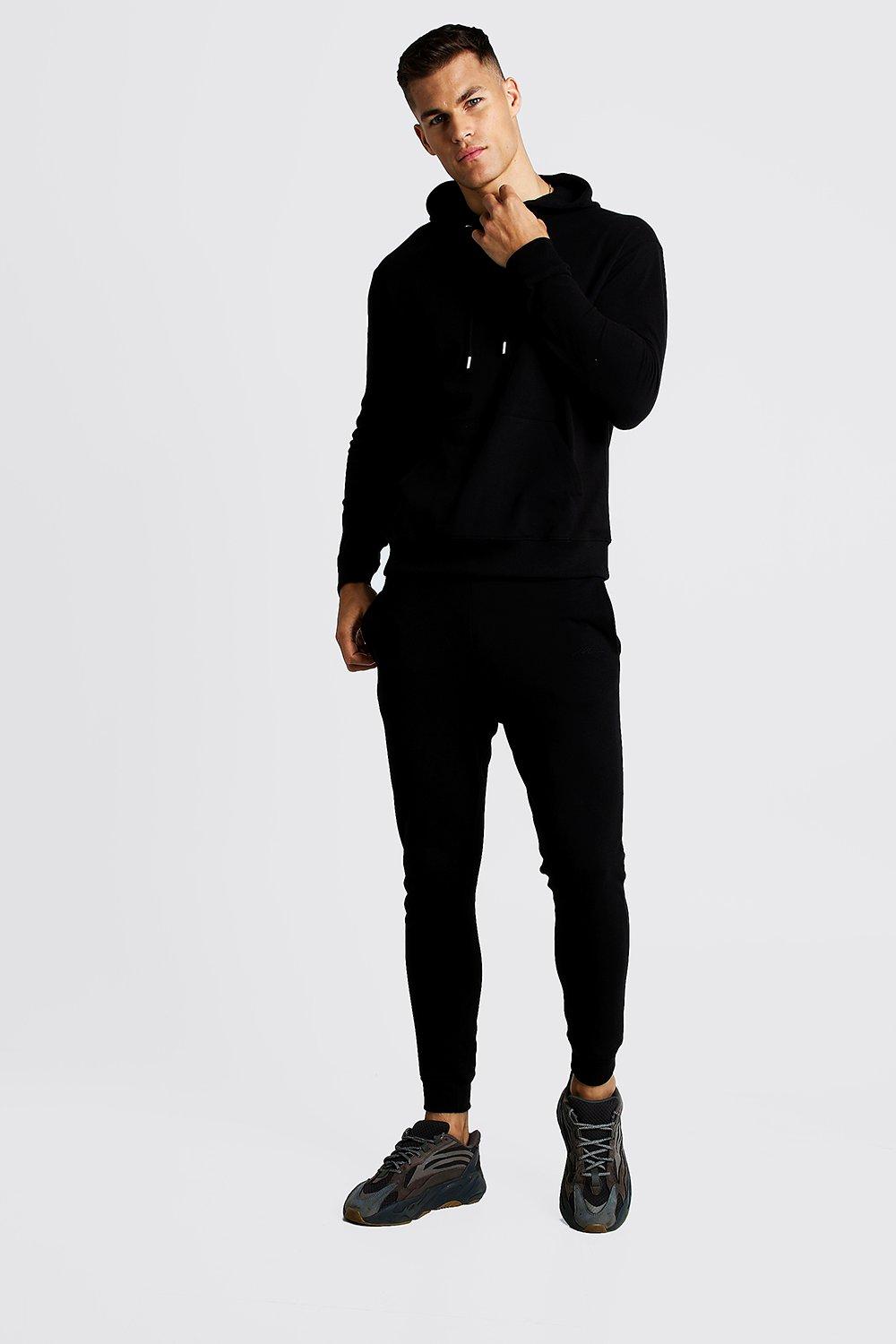 

Спортивный костюм MAN скинни с капюшоном из ткани пике, Black