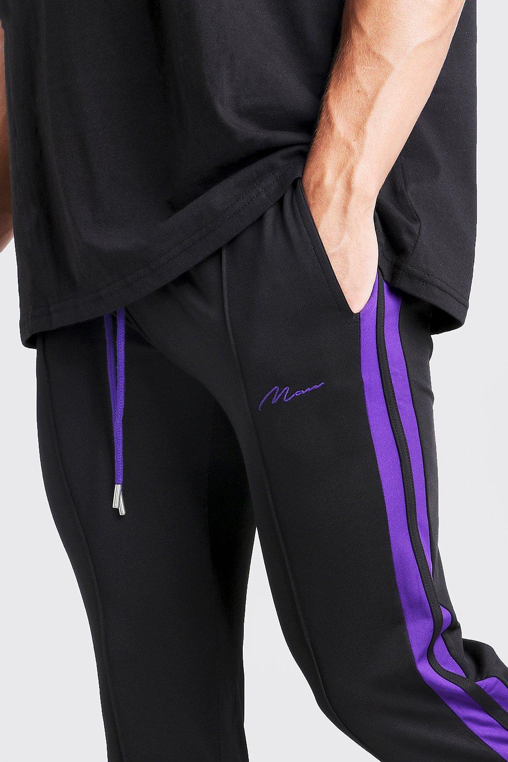 purple and black joggers