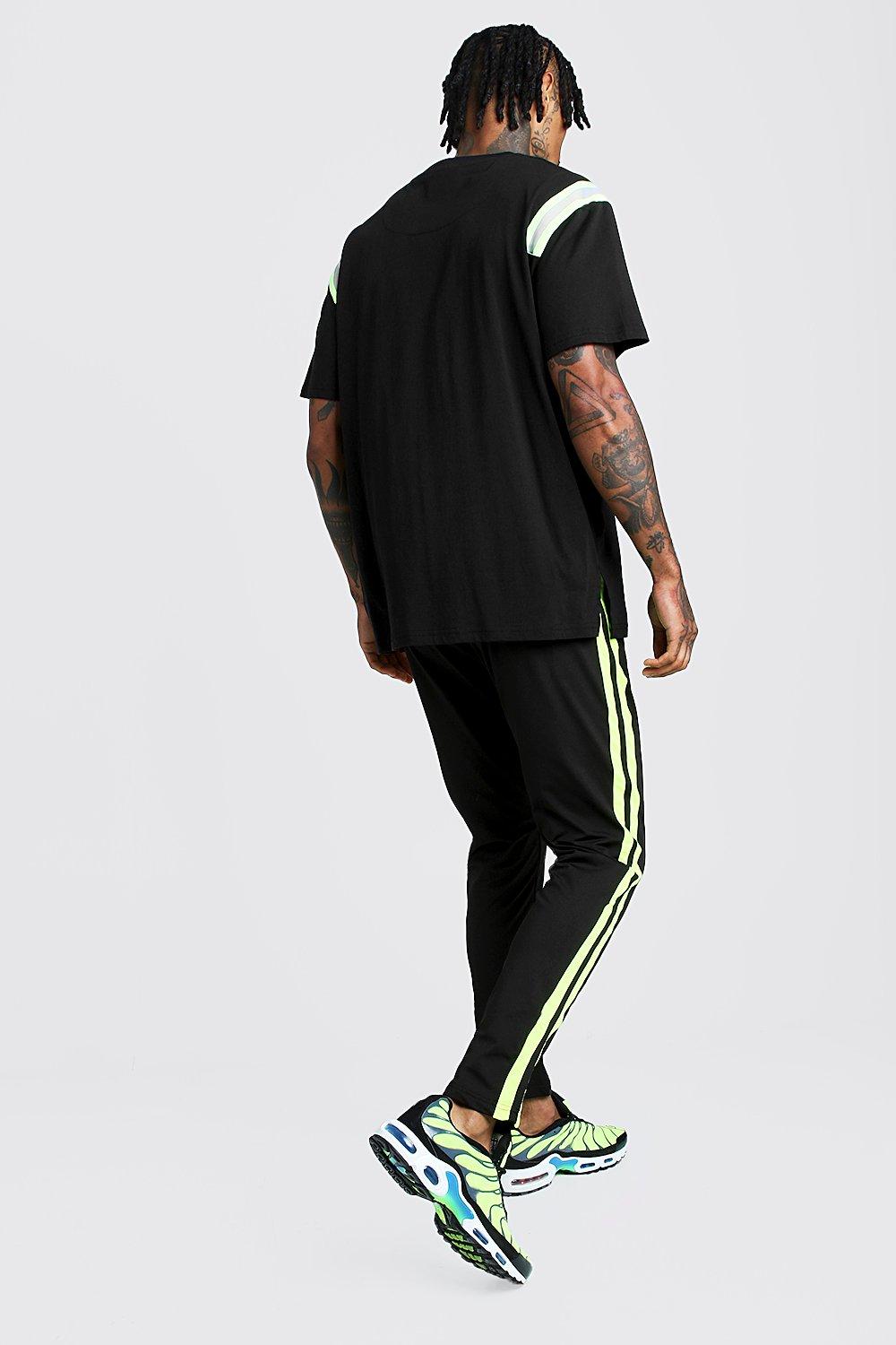 black joggers with neon stripe