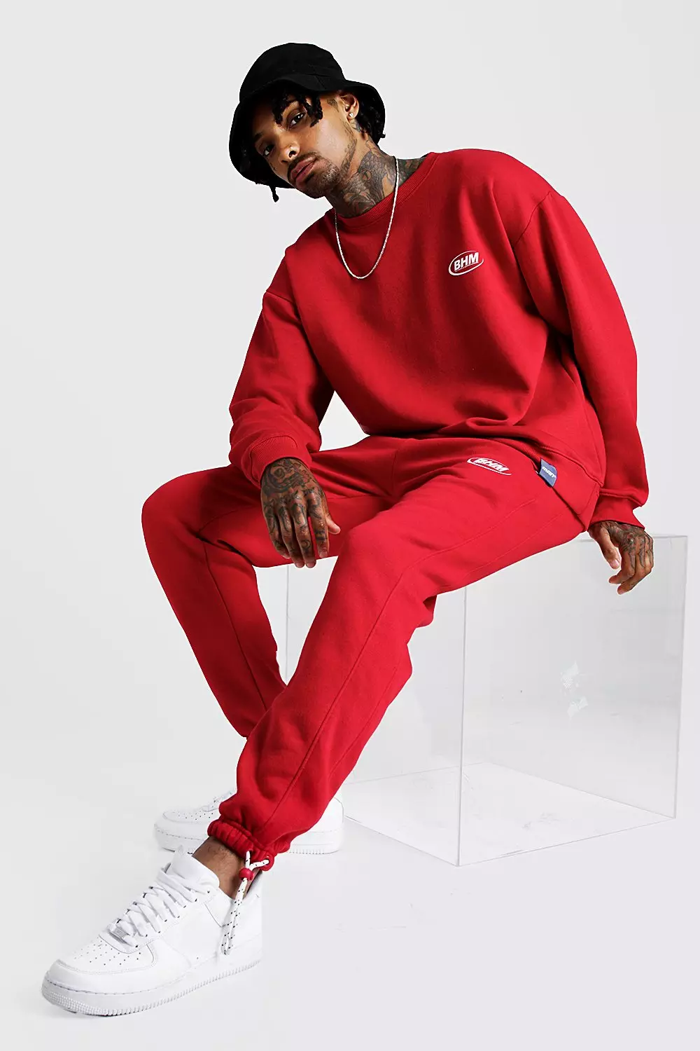 Boohooman outlet red joggers