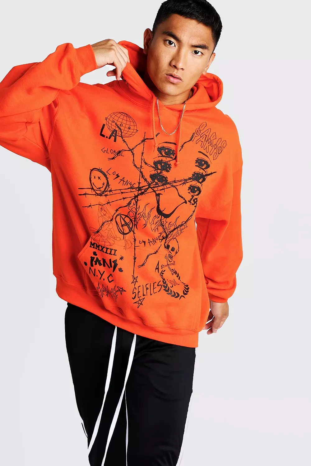 Neon orange graphic discount hoodie