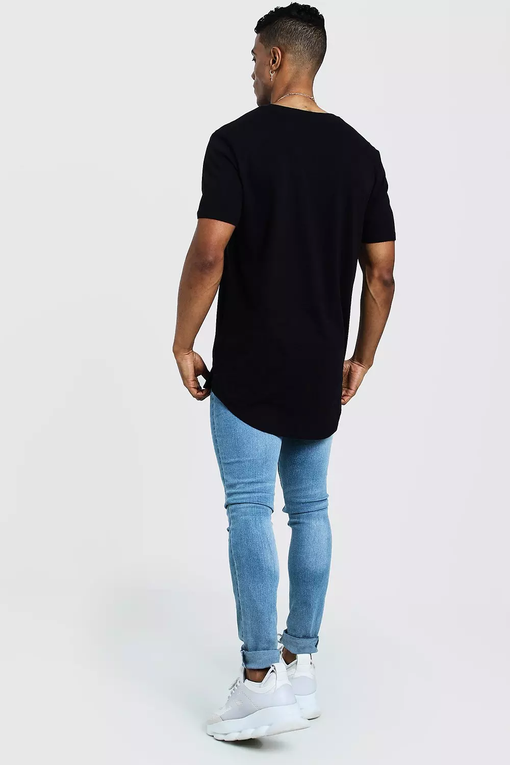 Longline T Shirt With Drop Tail boohooMAN UK