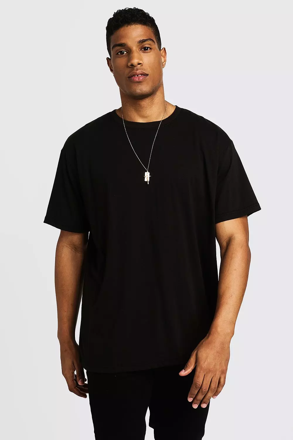 Black Men's Loose Fit Solid Oversized 3/4 Sleeves Cotton T-shirt, Casual  Wear