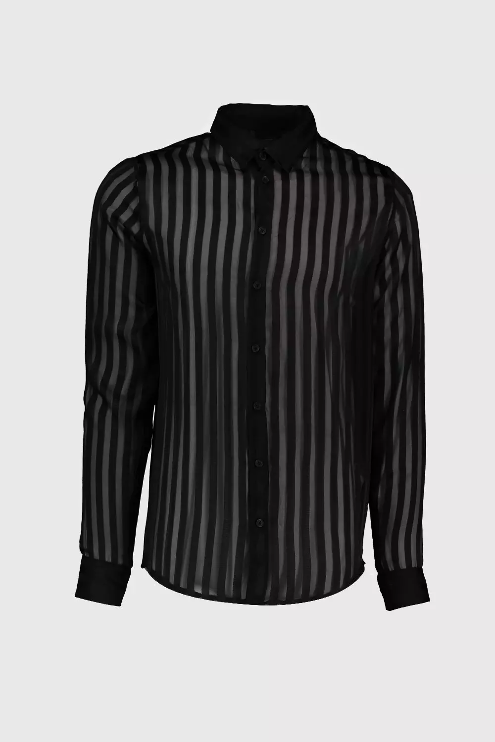 Semi Sheer Vertical Stripe Long Sleeve Shirt